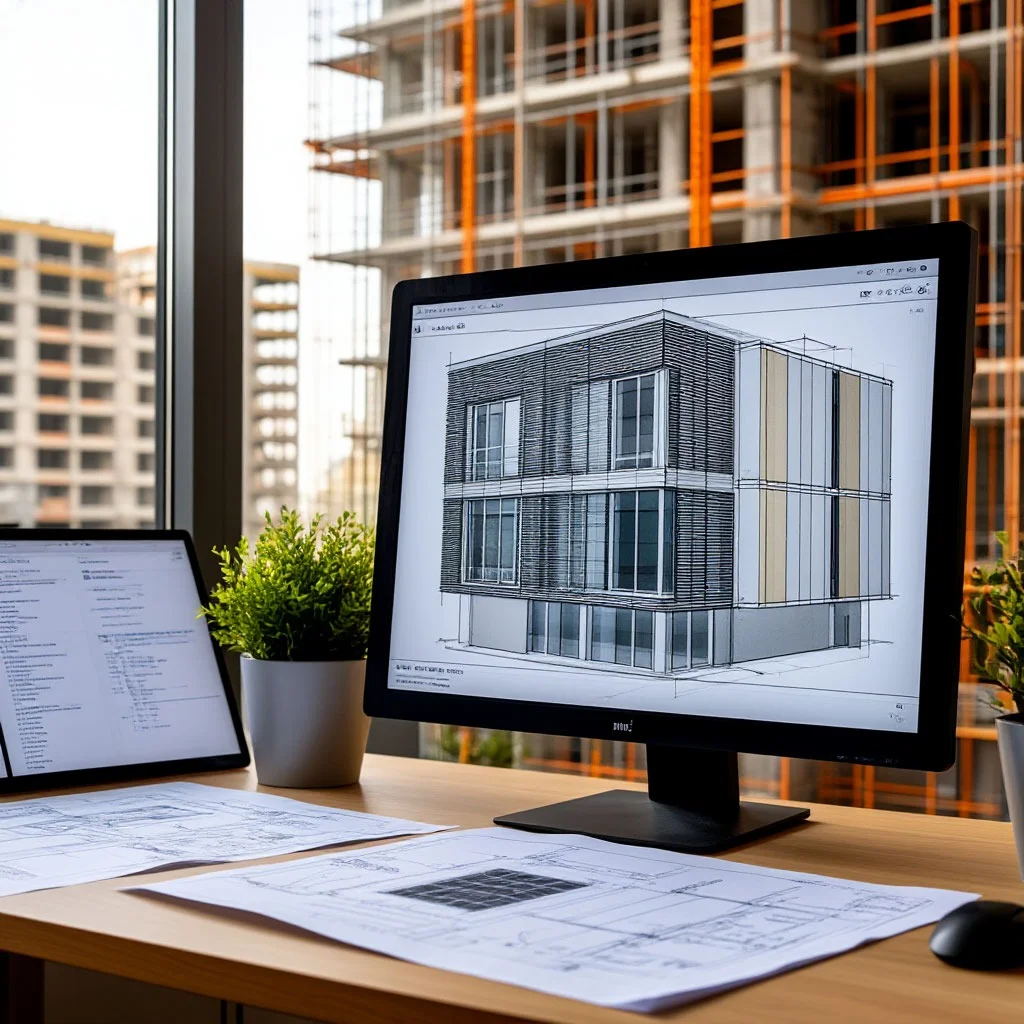 BIM-модель и реализованный вентилируемый фасад современного здания